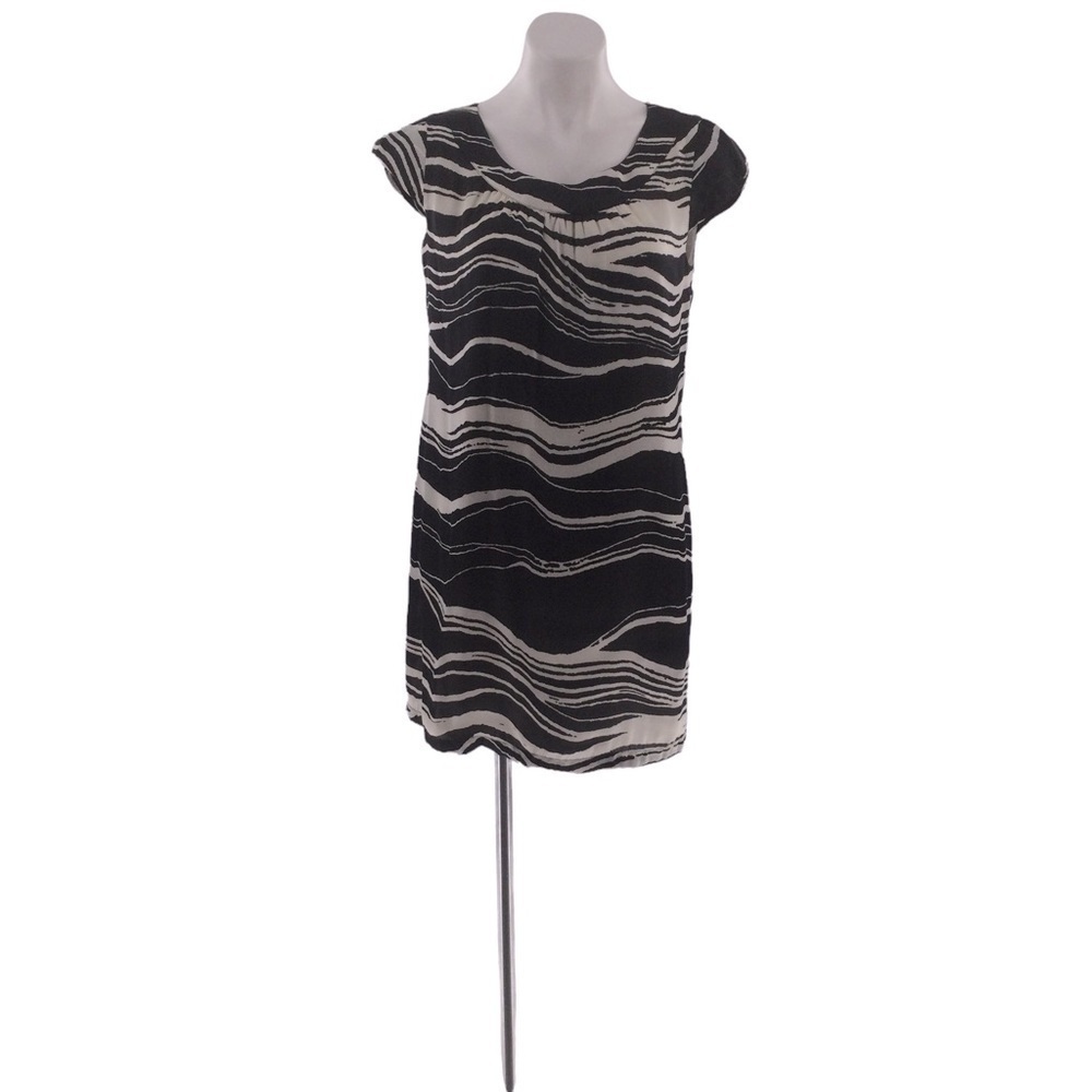 H&M Satin Black‎ and Ivory Zebra Print Shift Dress